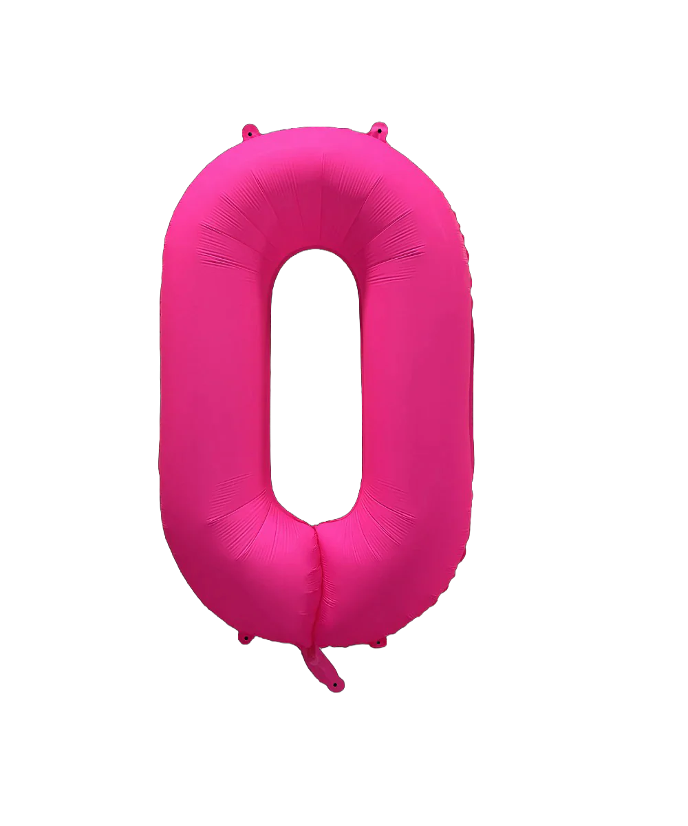 34" Deco Number 0 Neon Pink Balloon