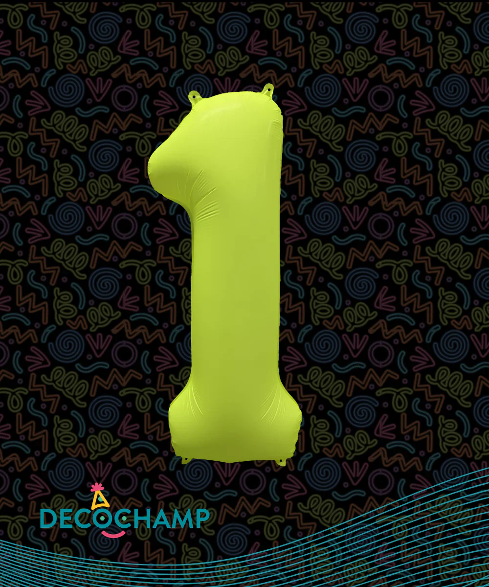 34" Deco Number 1 Neon Yellow Balloon - Image 2