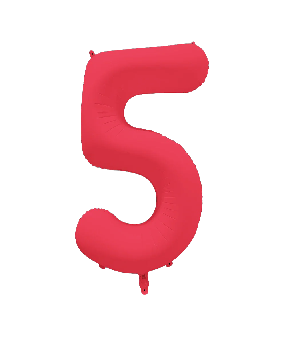 34" Deco Number 5 Neon Red Balloon