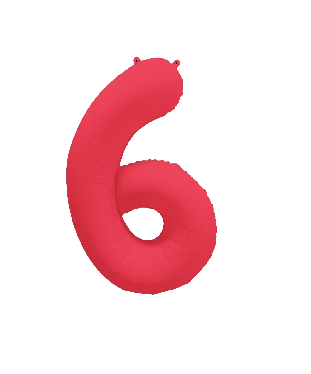 34" Deco Number 6 Neon Red Balloon