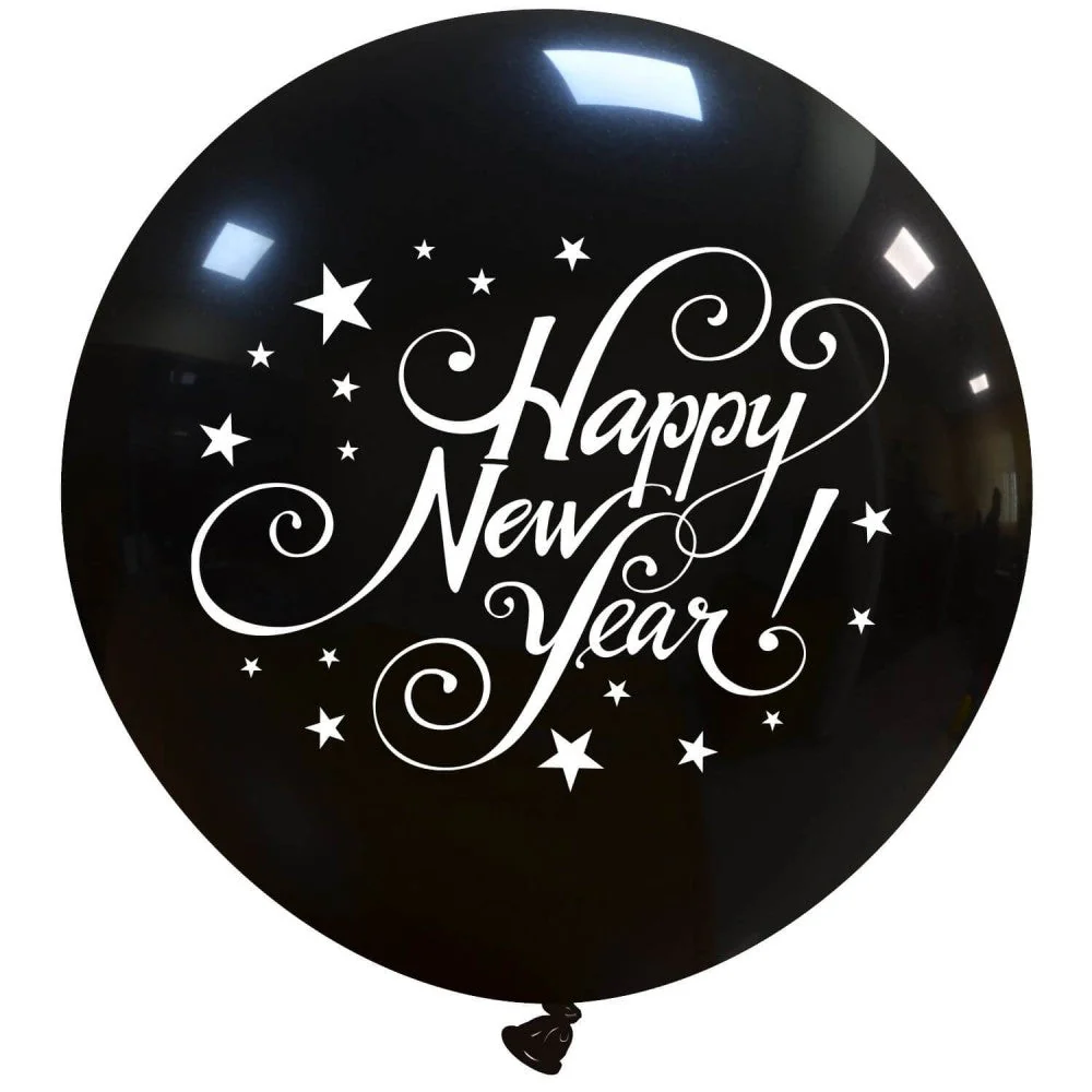 34" Happy New Year 2 Sides (1 Per Bag) Cattex Brand Printed Latex Balloons