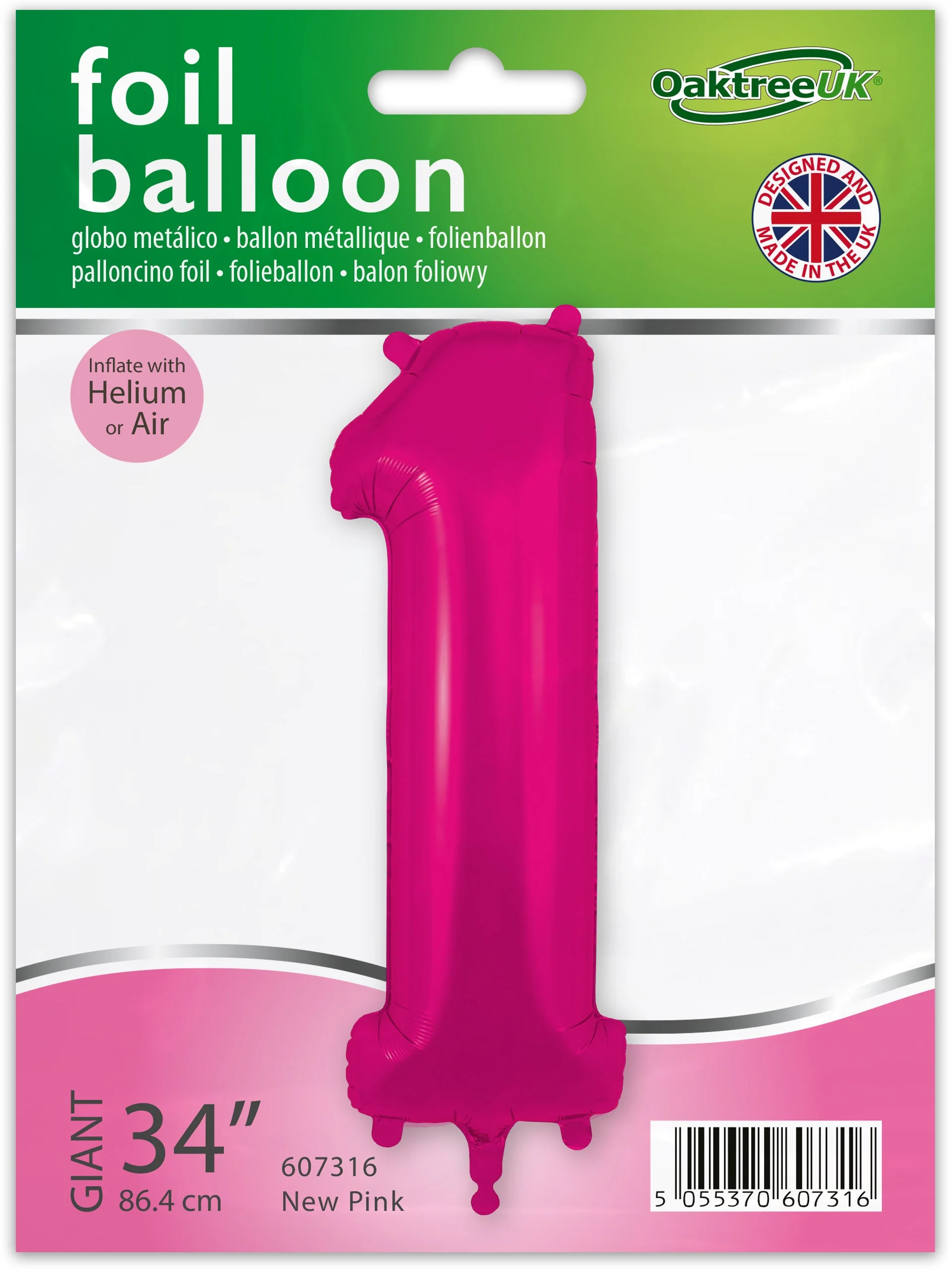 34" Number 1 New Pink Oaktree Brand Foil Balloon - Image 2
