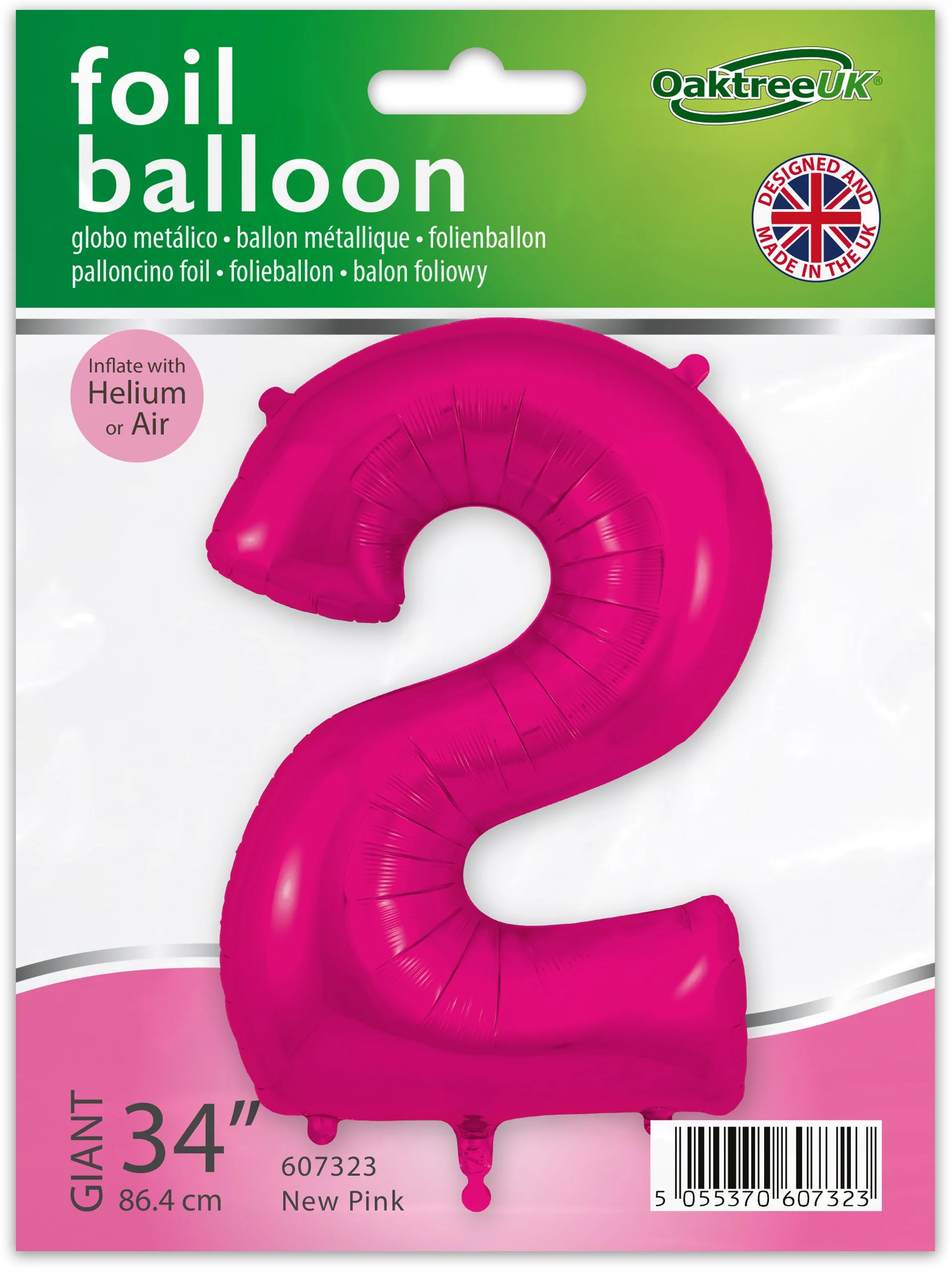 34" Number 2 New Pink Oaktree Brand Foil Balloon - Image 2