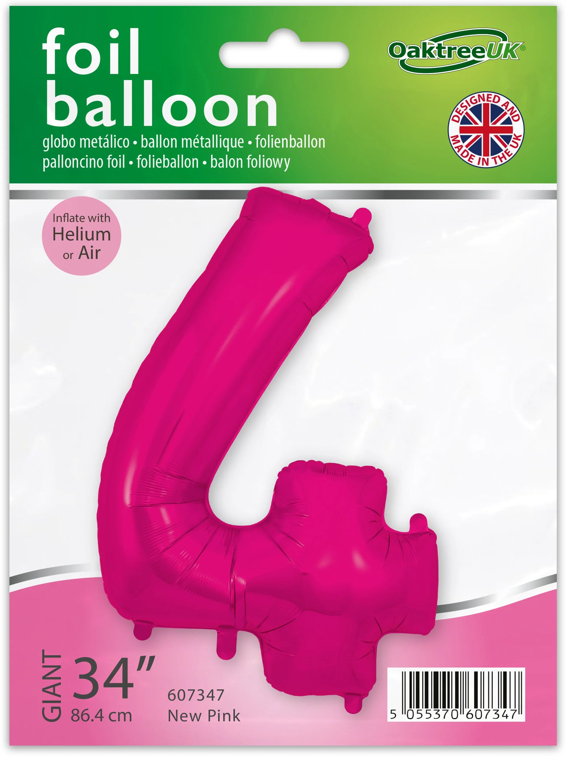34" Number 4 New Pink Oaktree Brand Foil Balloon - Image 2