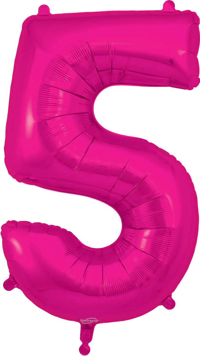 34" Number 5 New Pink Oaktree Brand Foil Balloon