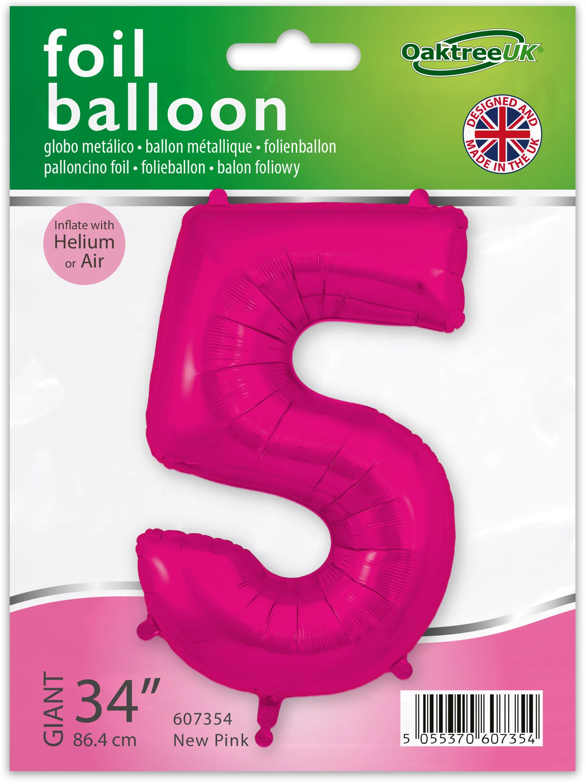 34" Number 5 New Pink Oaktree Brand Foil Balloon - Image 2