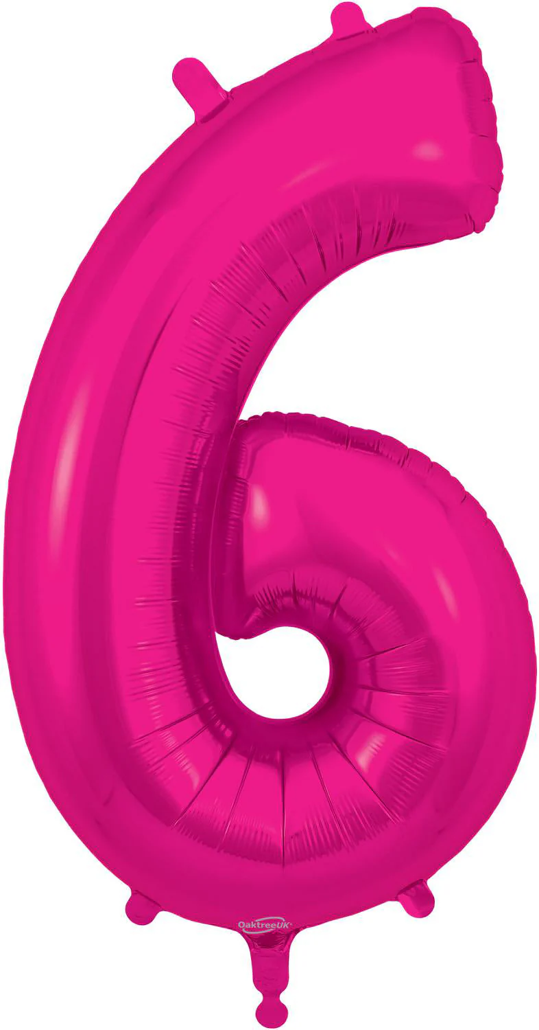 34" Number 6 New Pink Oaktree Brand Foil Balloon