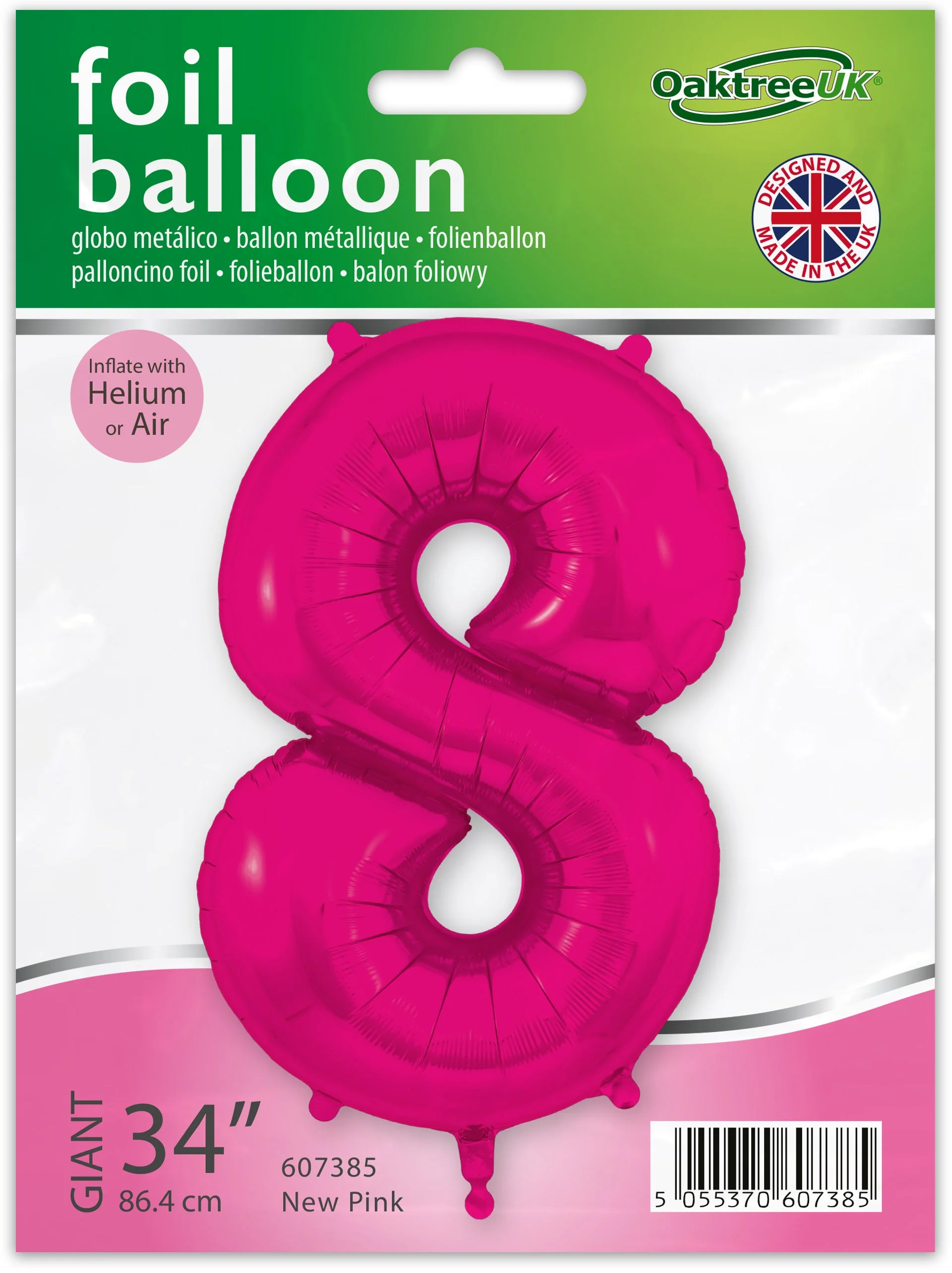 34" Number 8 New Pink Oaktree Brand Foil Balloon - Image 2