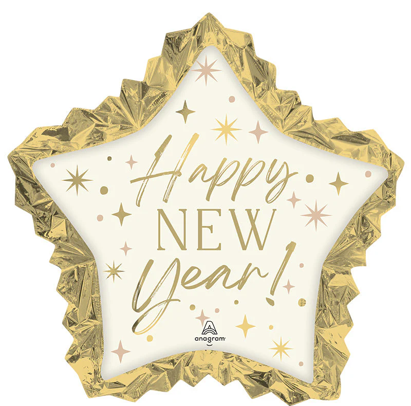 34" SuperShape Golden Soiree New Year Star Foil Balloon