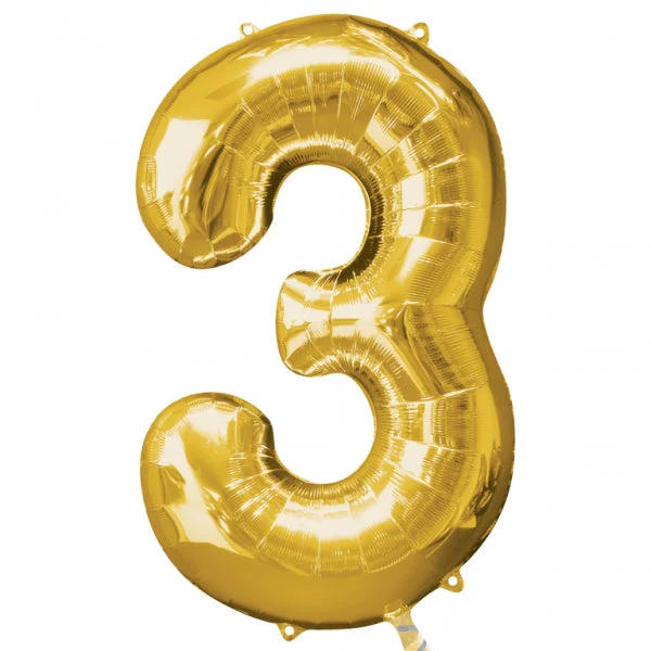 35" Anagram Brand SuperShape 3 Gold Balloon Packaged
