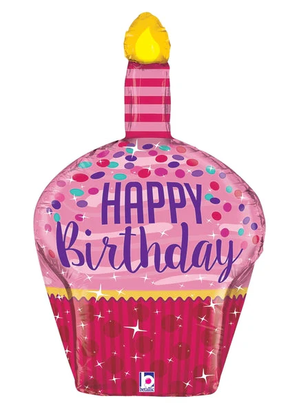 35" Multi-Sided Birthday Sparkles Cupcake Balloon