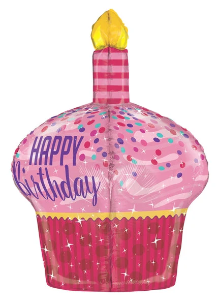 35" Multi-Sided Birthday Sparkles Cupcake Balloon - Image 2