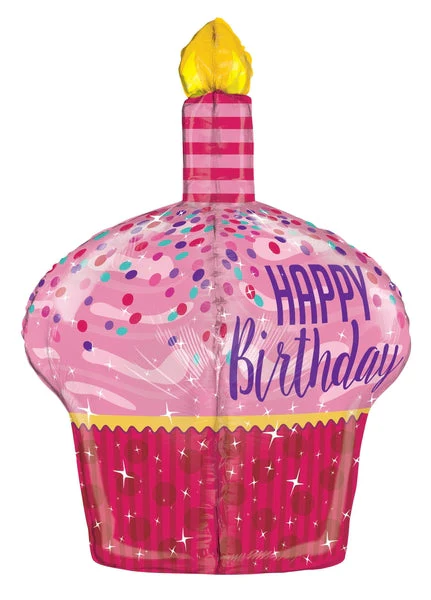 35" Multi-Sided Birthday Sparkles Cupcake Balloon - Image 3