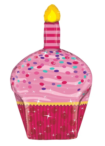 35" Multi-Sided Birthday Sparkles Cupcake Balloon - Image 4