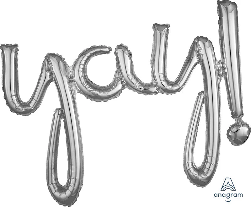 35" Airfill Only Script Phrase "Yay!" Silver Foil Balloon