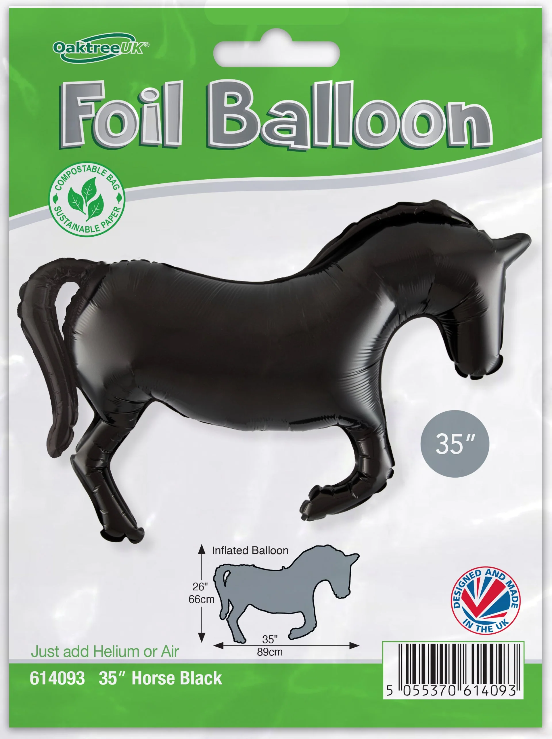 35" Horse Solid Colour Black Metallic Packaged Oaktree Brand Mylar/Foil Balloon - Image 2