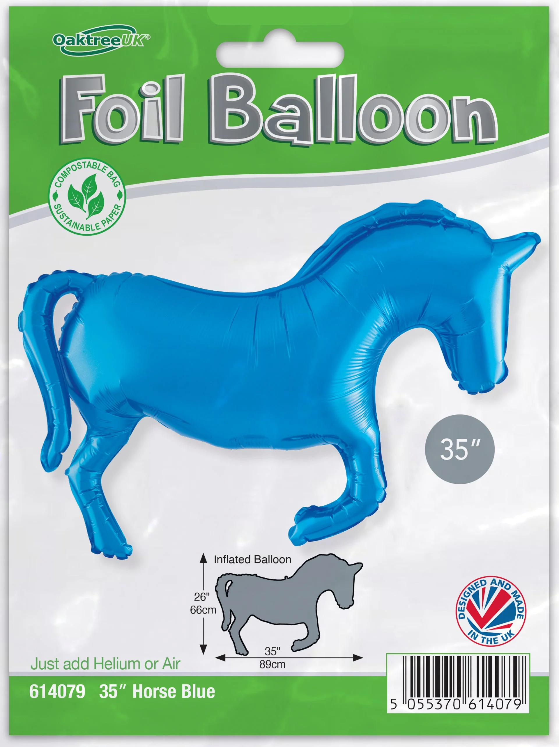 35" Horse Solid Colour Blue Metallic Packaged Oaktree Brand Mylar/Foil Balloon - Image 2