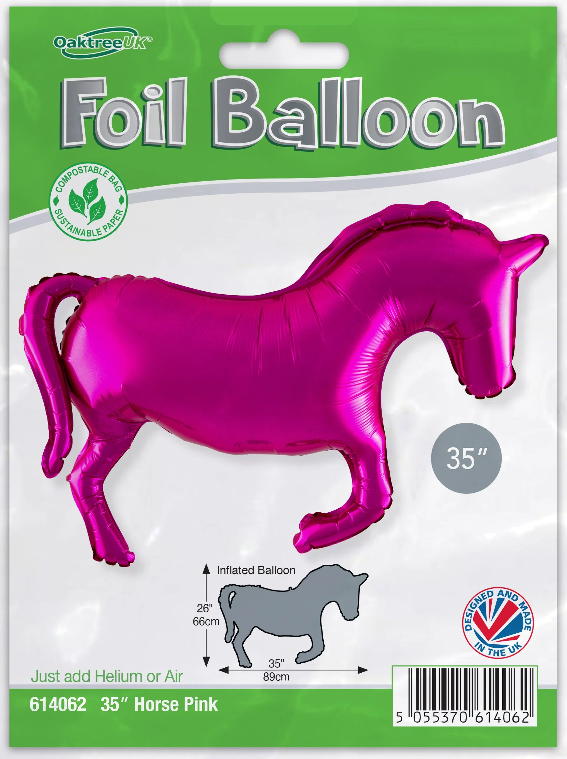35" Horse Solid Colour Pink Metallic Packaged Oaktree Brand Mylar/Foil Balloon - Image 2