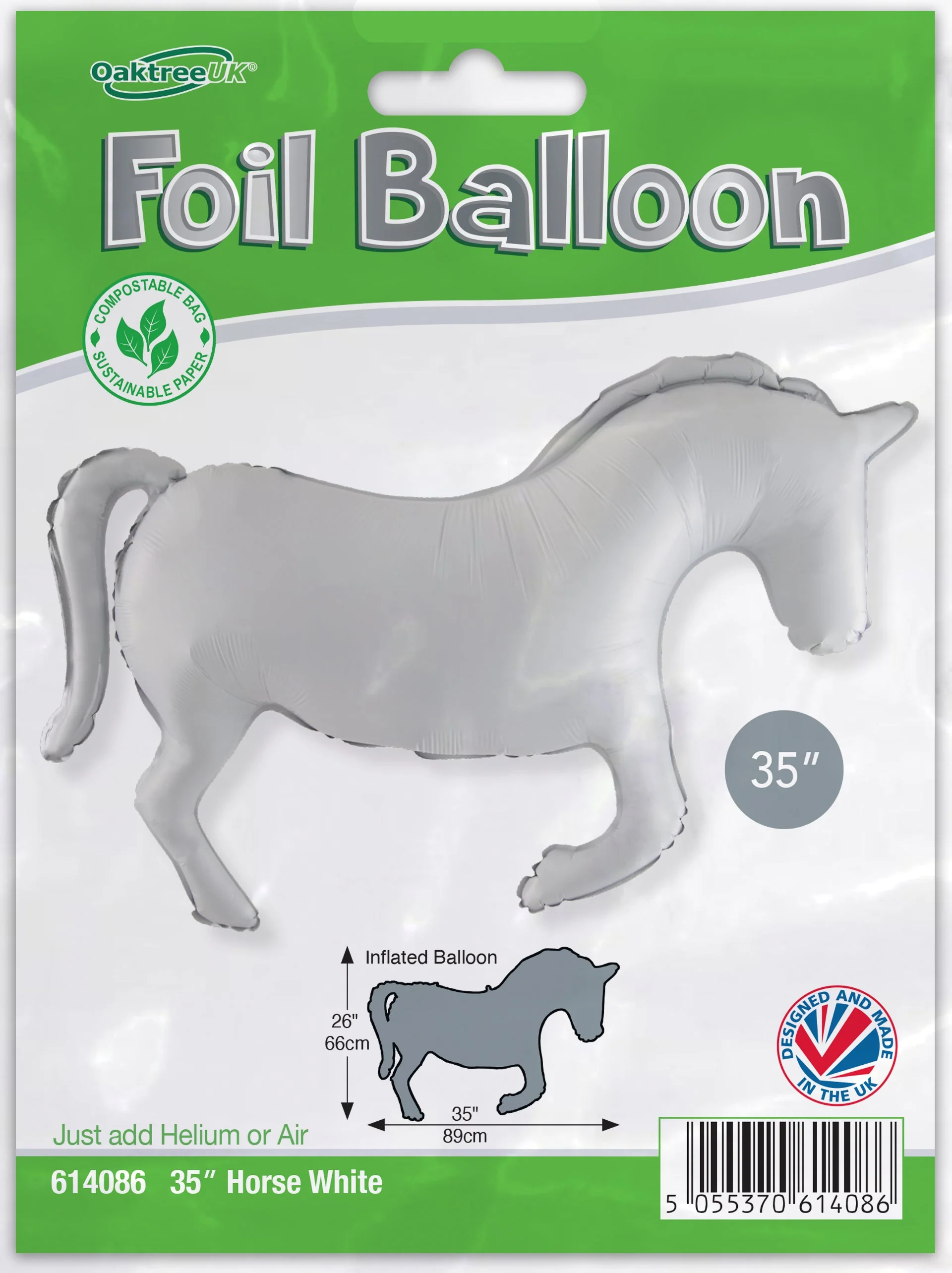 35" Horse Solid Colour White Metallic Packaged Oaktree Brand Mylar/Foil Balloon - Image 2
