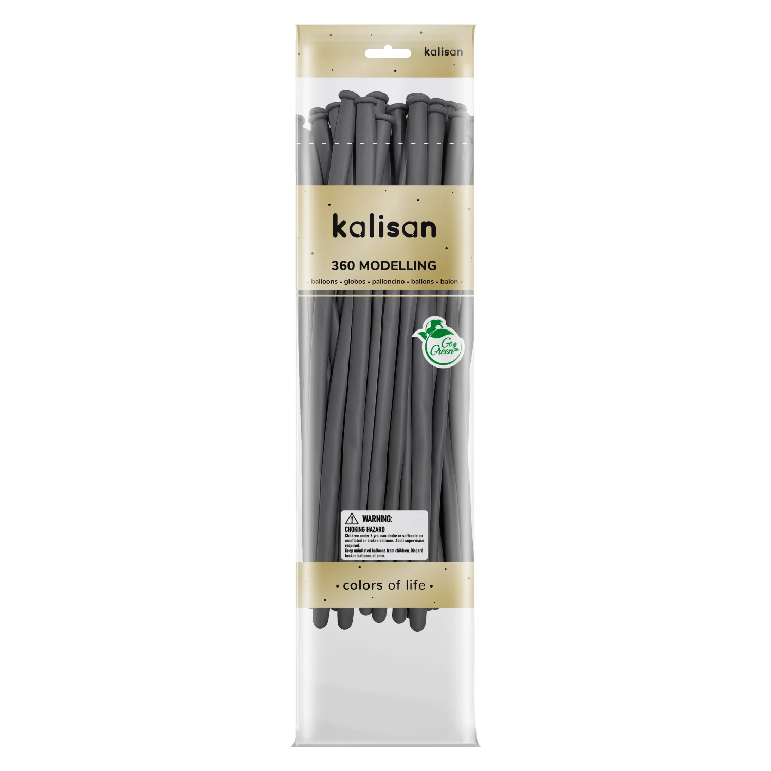 360K Nozzle Up Kalisan Twisting Latex Balloons Standard Grey (50 Per Bag)