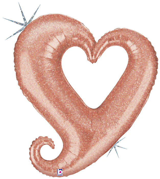 37" Holographic Balloon Chain of Hearts - Rose Gold