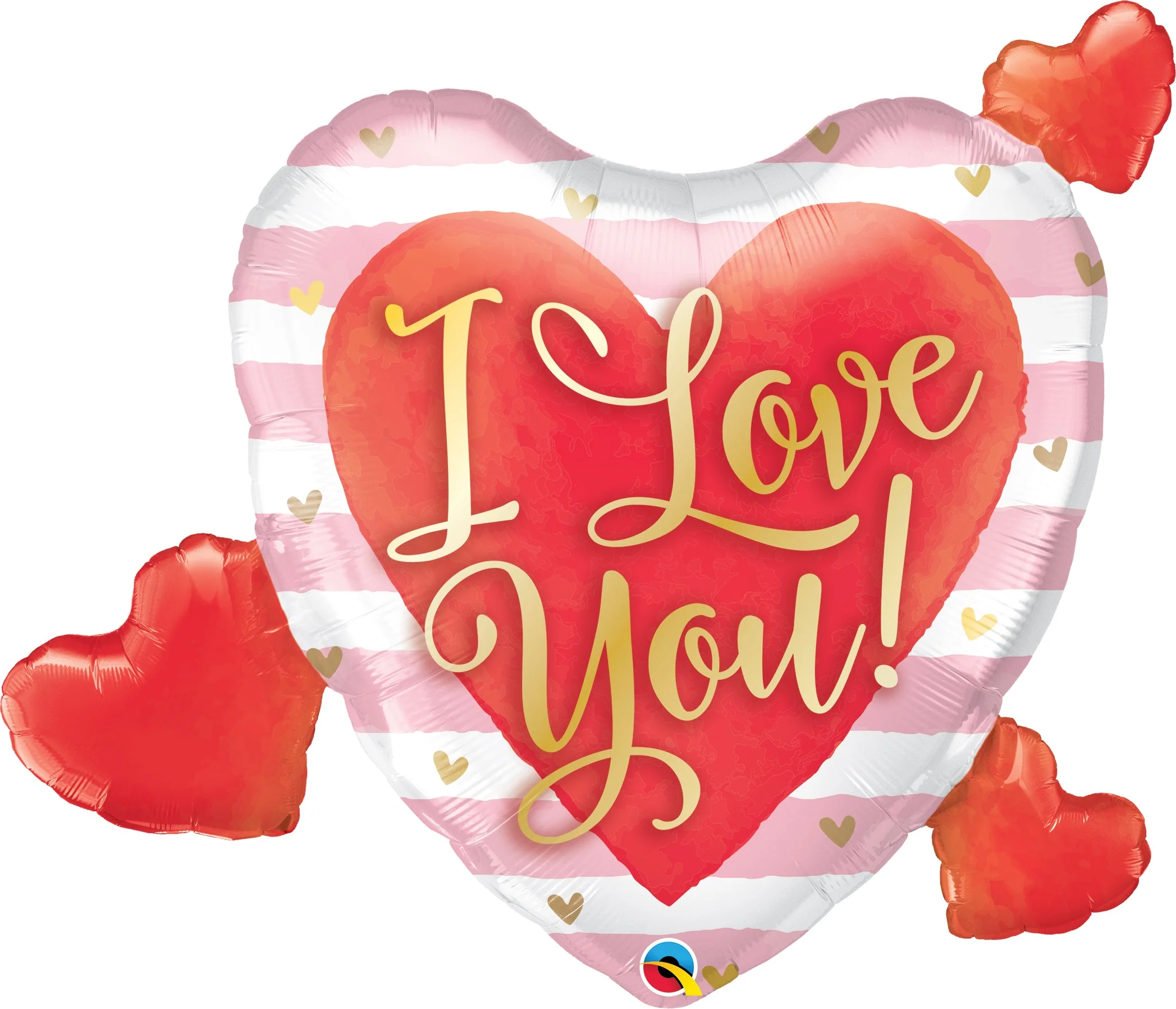 37" I Love You Pink Stripes & Hrts Foil Balloon