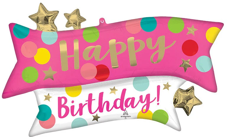 38" Satin Happy Birthday Pink Confetti Foil Balloon