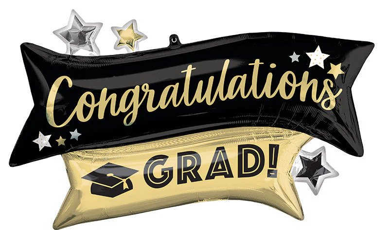 38" SuperShape Congratulations Grad Gold & Black Foil Balloon