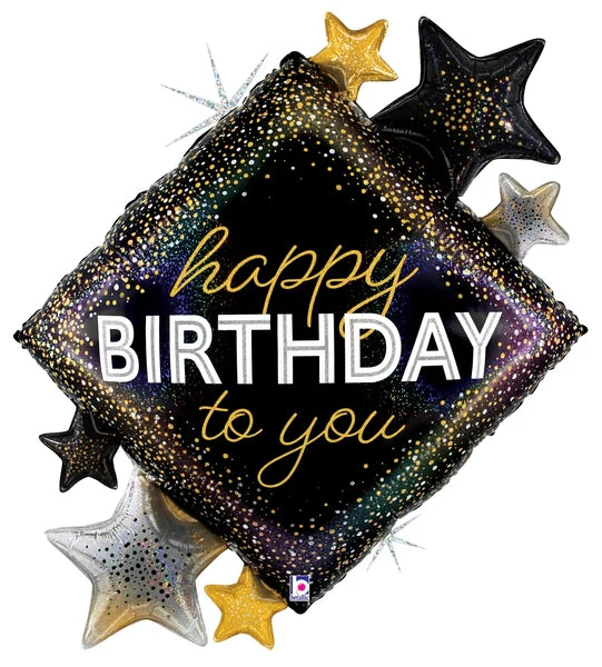 38" Metallic Birthday Diamond Stars Foil Balloon