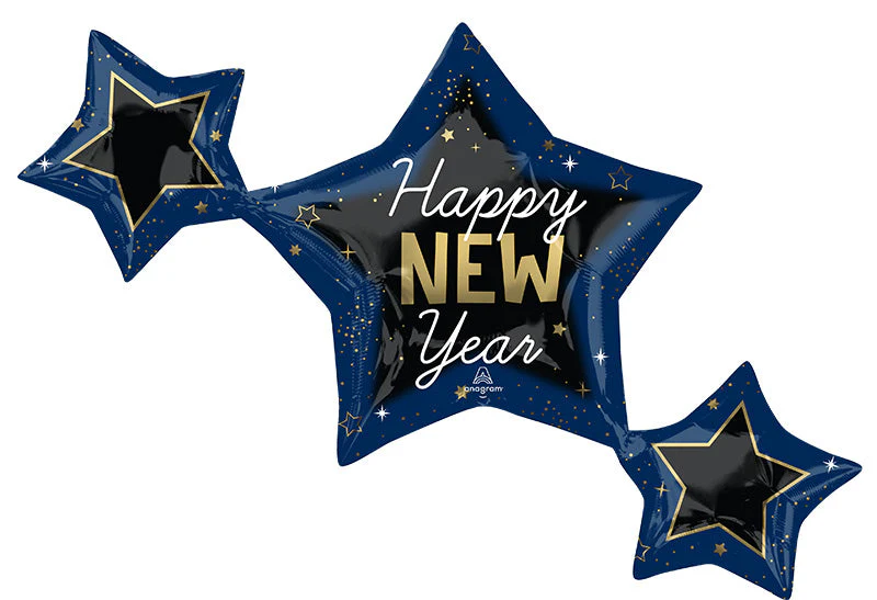 39" Celestial New Year Stars SuperShape Foil Balloon