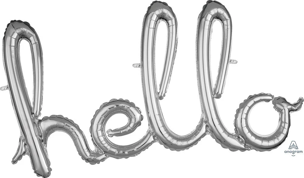 39" Airfill Only Script Phrase "Hello" Silver Foil Balloon