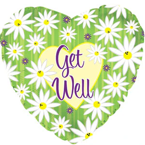 4" Airfill Only (Sticks Sold Separately) Get Well Stripes & Daises Foil Balloon