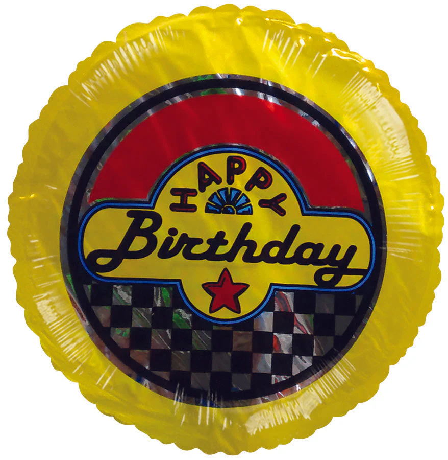 4" Airfill Only (Sticks Sold Separately) Happy Birthday Yellow Checkered Balloon