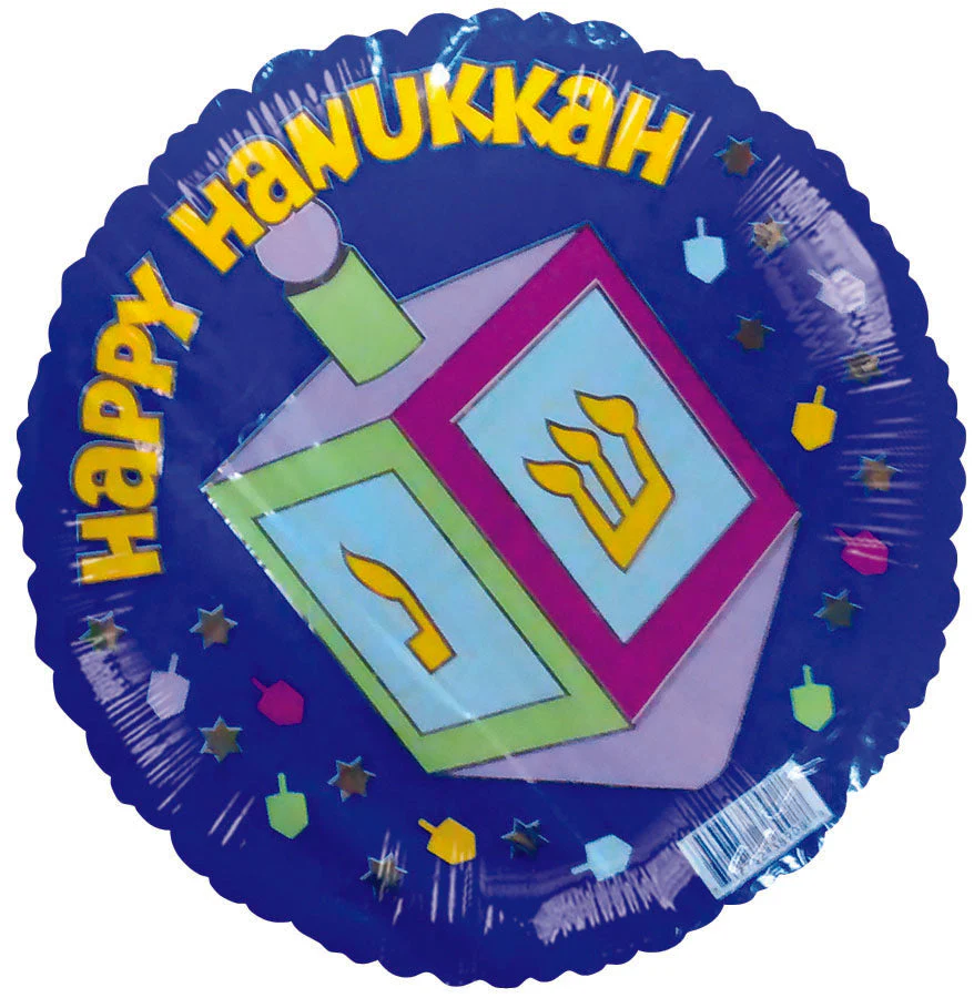 4" Airfill Only (Sticks Sold Separately) Happy Hanukkah Dreidel Blue Balloon