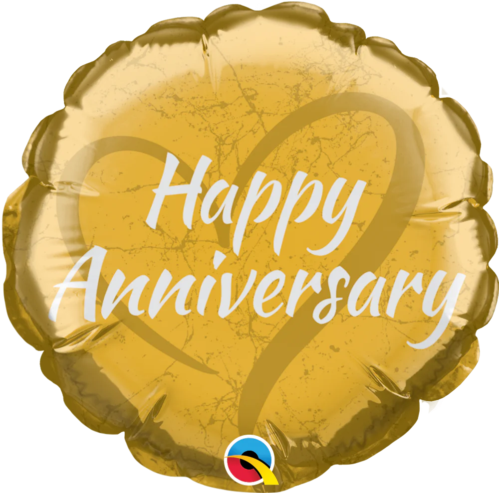 4" Airfill Only (Sticks Sold Separately) Round Anniversary Heart Gold Balloon