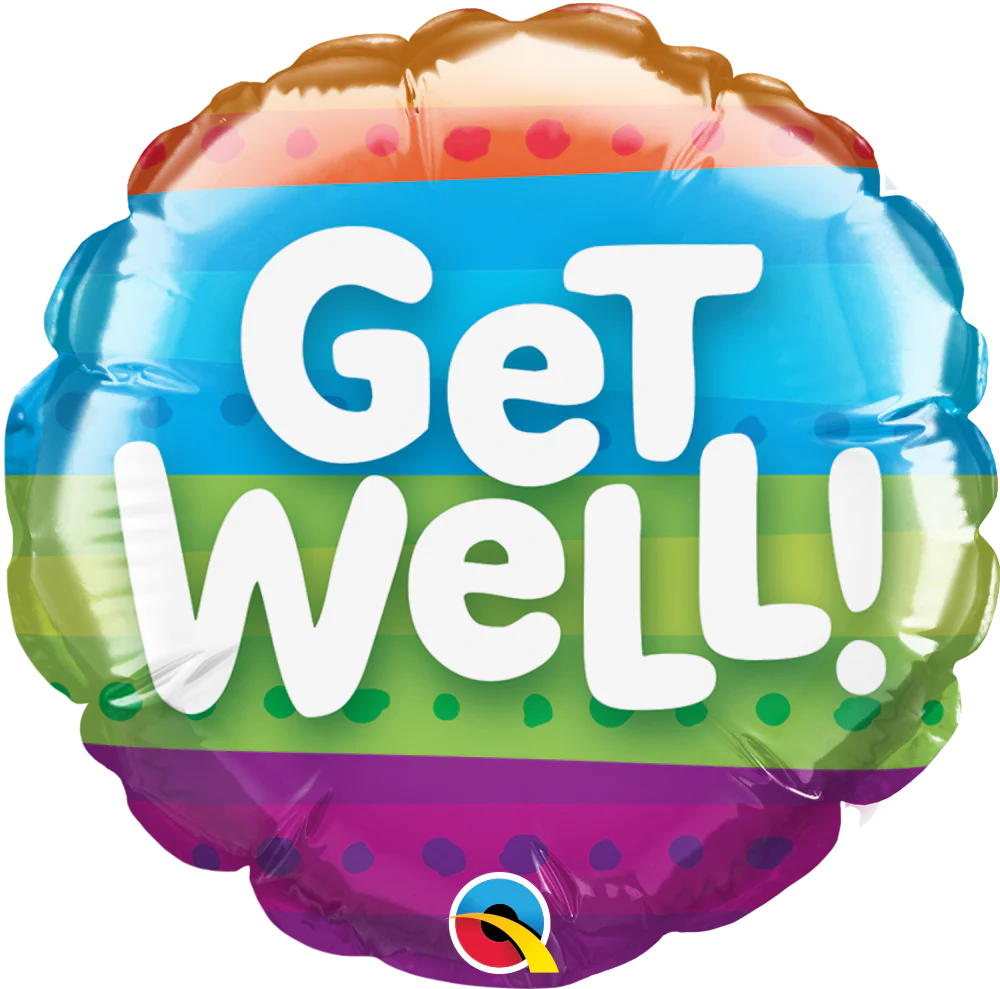 4" Airfill Only (Sticks Sold Separately) Round Get Well Color Bands Balloon