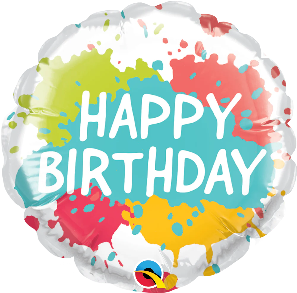 4" Airfill Only (Sticks Sold Separately) Round Happy Birthday Paint Splatters Balloon