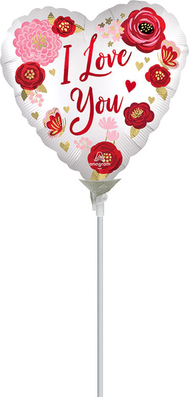 4" Airfill Only (Sticks Sold Separately) Satin Love You Flowers Foil Balloon