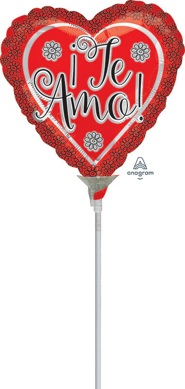 4" Airfill Only (Sticks Sold Separately) Te Amo Flower Border Balloon (Spanish)