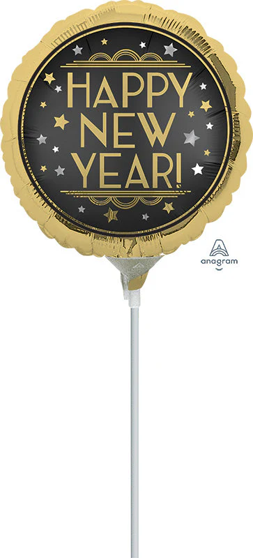 4" Airfill Only (Sticks Sold Separately) Vintage Satin New Year Foil Balloon