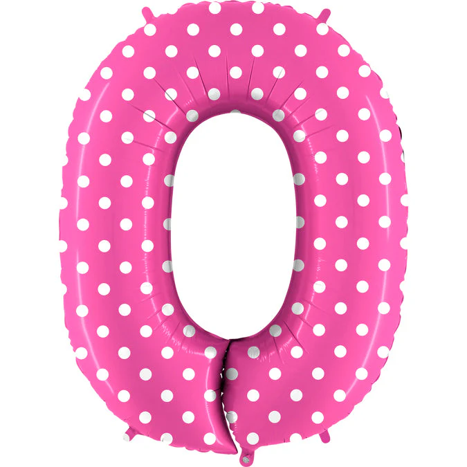 40" (34" Inflated) Foil Shape Balloon Number 0 Baby Pink Dots