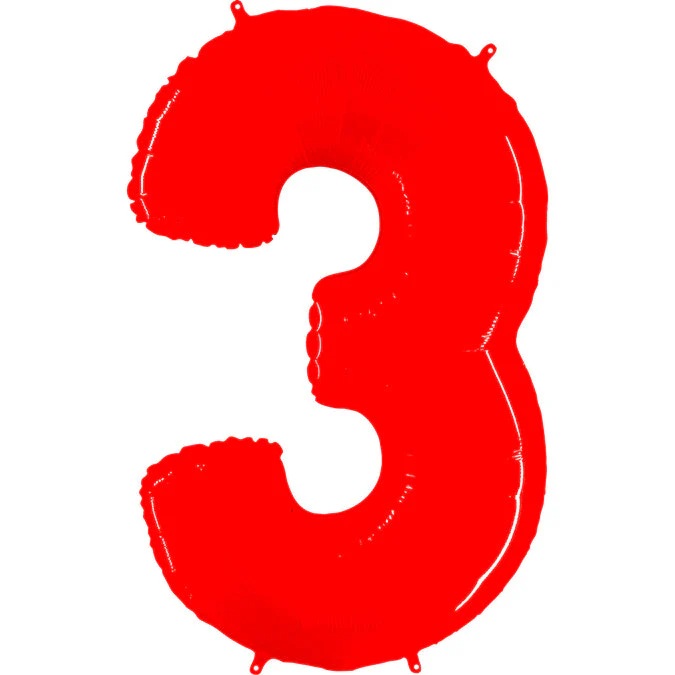 40" (34" Inflated) Foil Shape Balloon Number 3 Fluorescence Red
