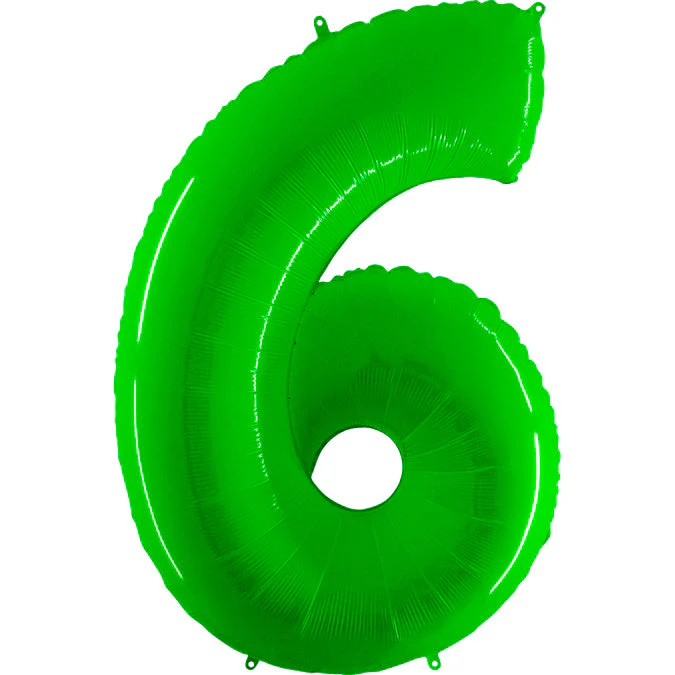 40" (34" Inflated) Foil Shape Balloon Number 6 Fluorescence Lime
