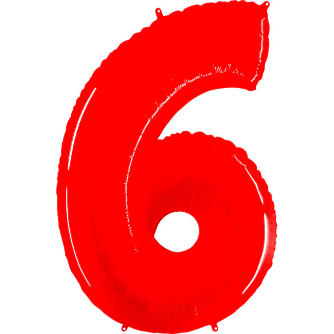 40" (34" Inflated) Foil Shape Balloon Number 6 Fluorescence Red