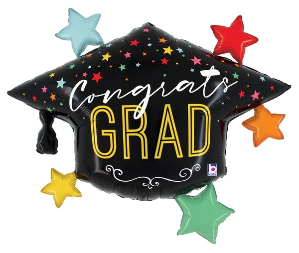 40" Foil Shape Colorful Stars Grad Hat Foil Balloon