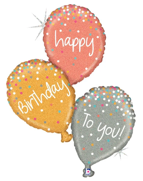 40" Foil Shape Holographic Rose Gold Birthday Balloons