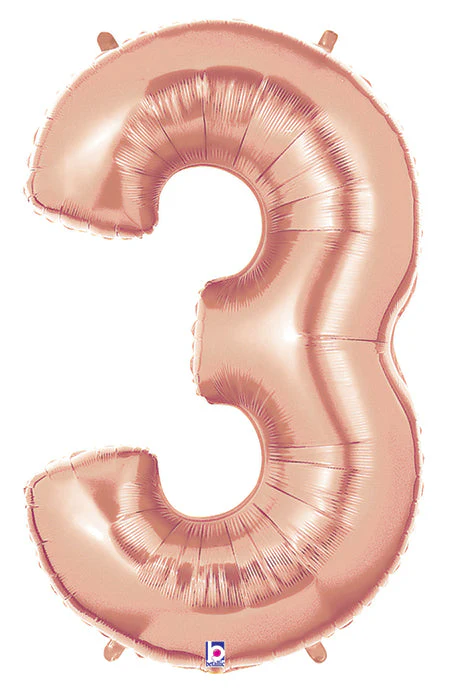 40" (34" Inflated) Foil Shape Megaloon Balloon Number 3 Rose Gold