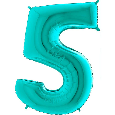 40" (34" Inflated) Foil Shape Megaloon Balloon Number 5 Tiffany Blue
