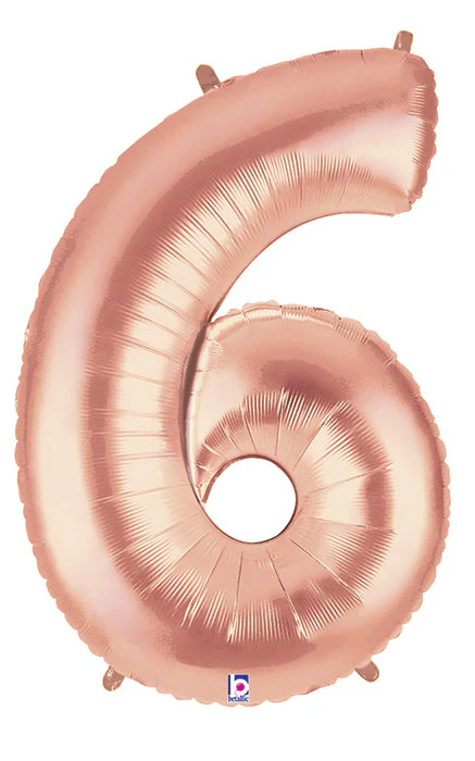 40" (34" Inflated) Foil Shape Megaloon Balloon Number 6 Rose Gold