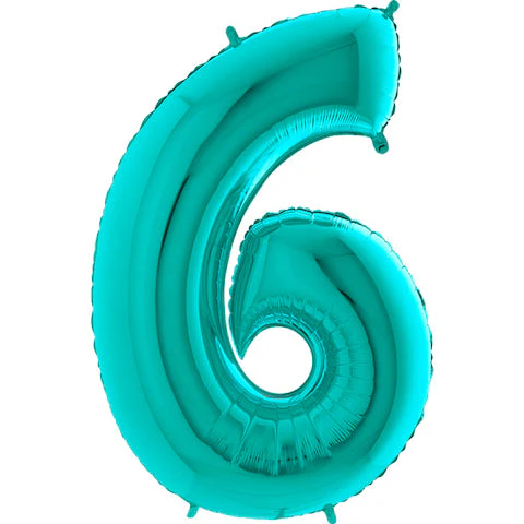 40" (34" Inflated) Foil Shape Megaloon Balloon Number 6 Tiffany Blue